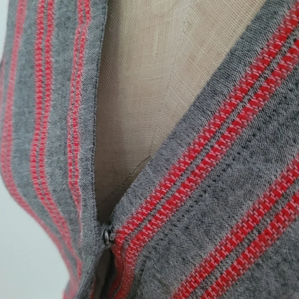 Madewell Balloon Puff Sleeve Peplum Blouse Gray Red Stripe XS